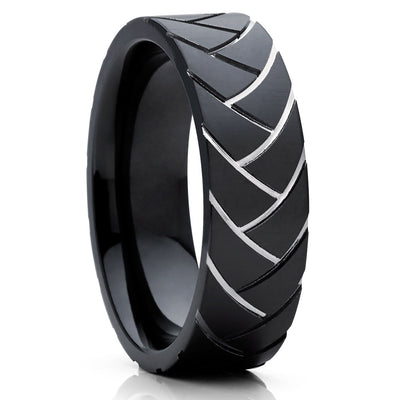 Black Wedding Ring - Black Zirconium Wedding Band - Anniversary Ring - Engagement Ring