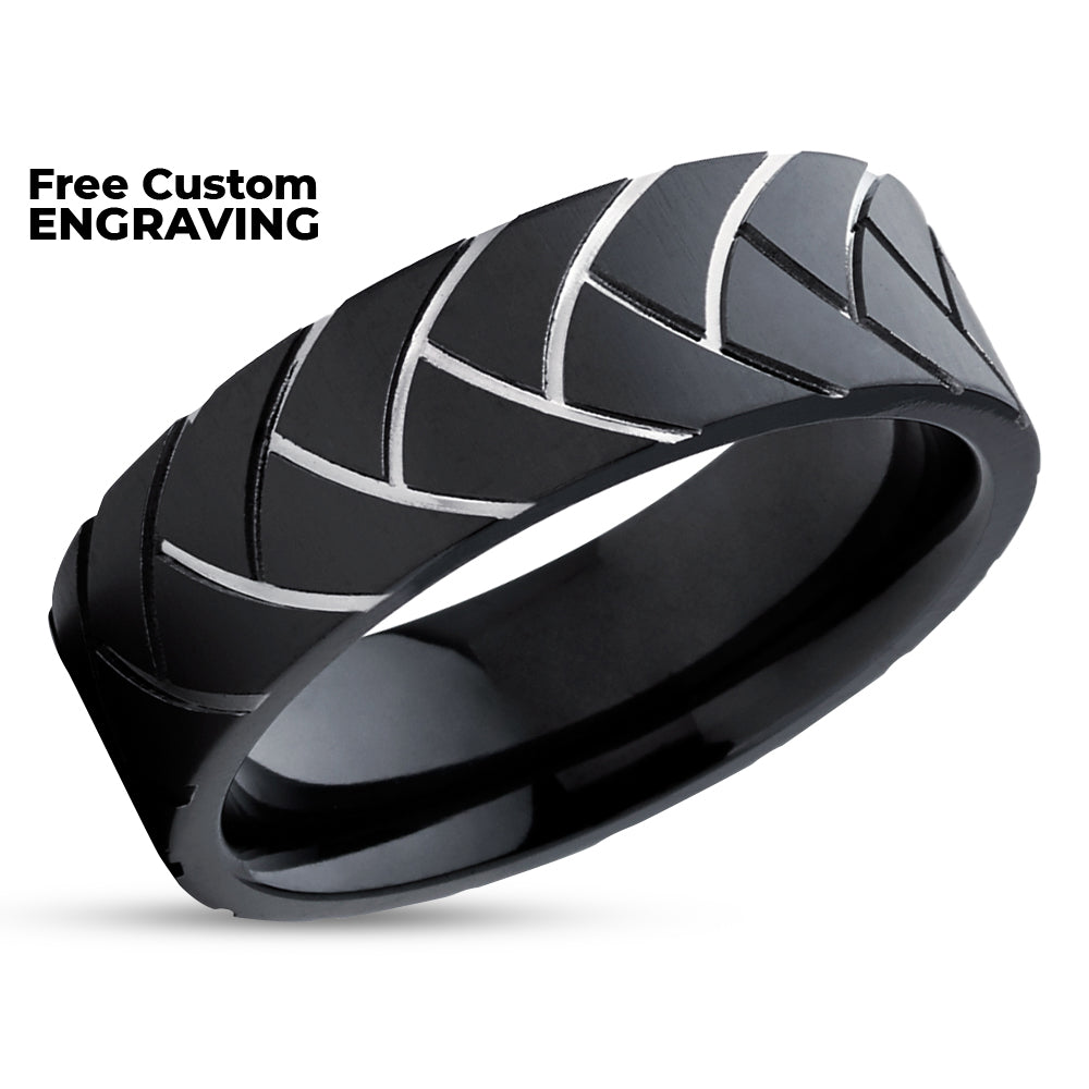 Black Wedding Ring - Black Zirconium Wedding Band - Anniversary Ring - Engagement Ring