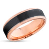 Rose Gold Wedding Ring - Zirconium Wedding Band - 14k Rose Gold - Black Wedding Ring