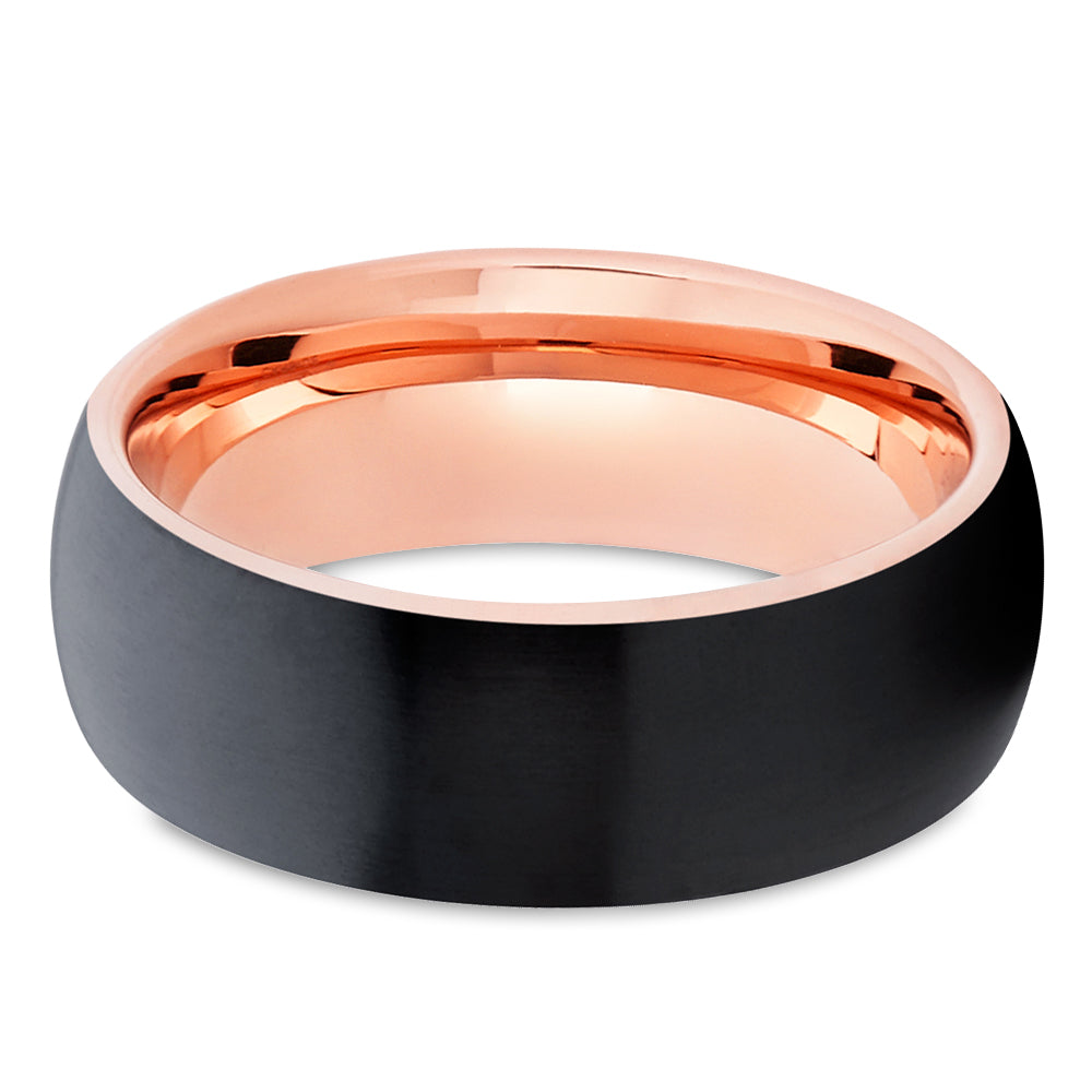 Rose Gold Wedding Ring - Black Zirconium Wedding Ring - Engagement Ring - Black Ring