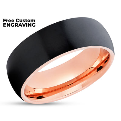 Rose Gold Wedding Ring - Black Zirconium Wedding Ring - Engagement Ring - Black Ring