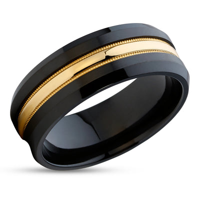 Black Zirconium  Ring - 14k Yellow Gold Ring - Black Wedding Ring - Zirconium Wedding Ring