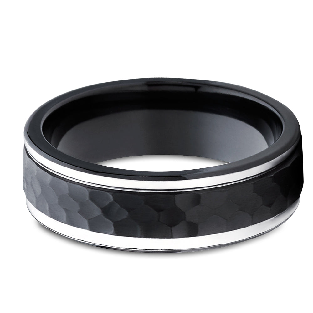 Black Zirconium Wedding Ring - Black Wedding Ring - Hammered - Black Zirconium Ring