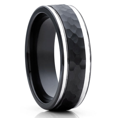 Black Zirconium Wedding Ring - Black Wedding Ring - Hammered - Black Zirconium Ring