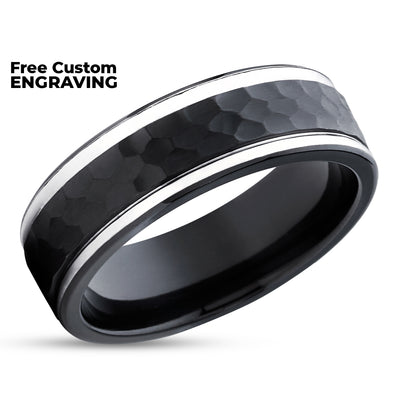Black Zirconium Wedding Ring - Black Wedding Ring - Hammered - Black Zirconium Ring
