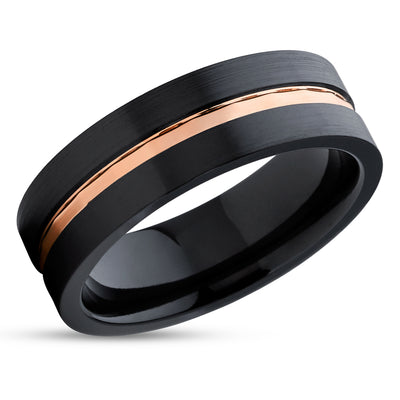 Black Zirconium Ring - Black Wedding Ring - 14k Rose Gold - Zirconium Ring - Black Ring