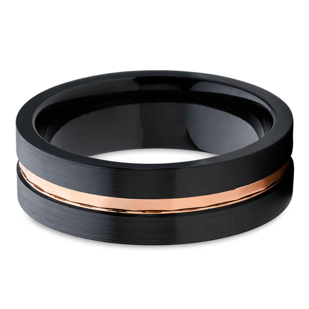 Black Zirconium Ring - Black Wedding Ring - 14k Rose Gold - Zirconium Ring - Black Ring