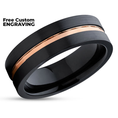 Black Zirconium Ring - Black Wedding Ring - 14k Rose Gold - Zirconium Ring - Black Ring