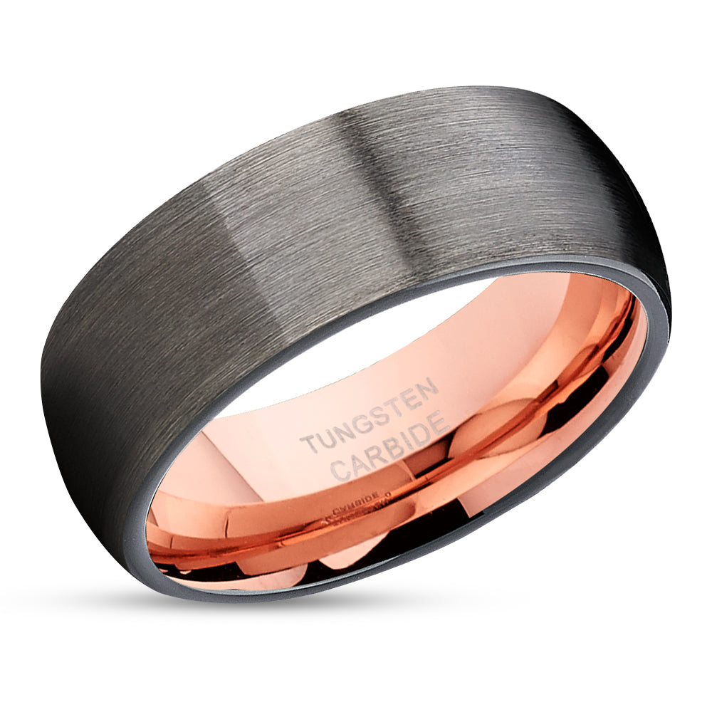 Rose Gold Tungsten - Gunmetal Ring - Tungsten Wedding Band - Rose Gold - Band