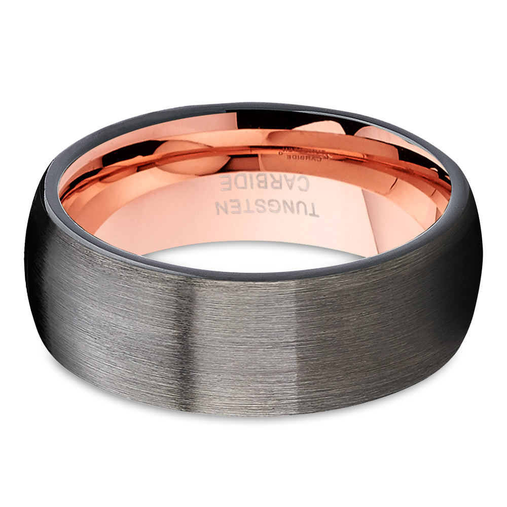 Rose Gold Tungsten - Gunmetal Ring - Tungsten Wedding Band - Rose Gold - Band
