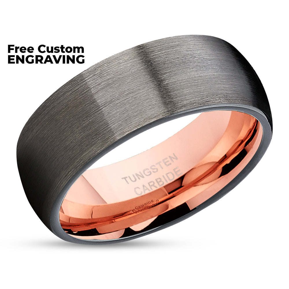 Rose Gold Tungsten - Gunmetal Ring - Tungsten Wedding Band - Rose Gold - Band