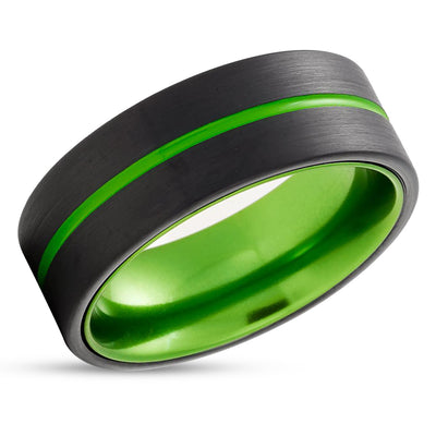 Green Wedding Ring - Green Tungsten Ring - Anniversary Ring - Black Tungsten Ring - Green