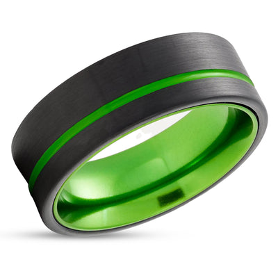 Green Tungsten Ring - Black Tungsten Ring - Green Wedding Band - Tungsten Ring