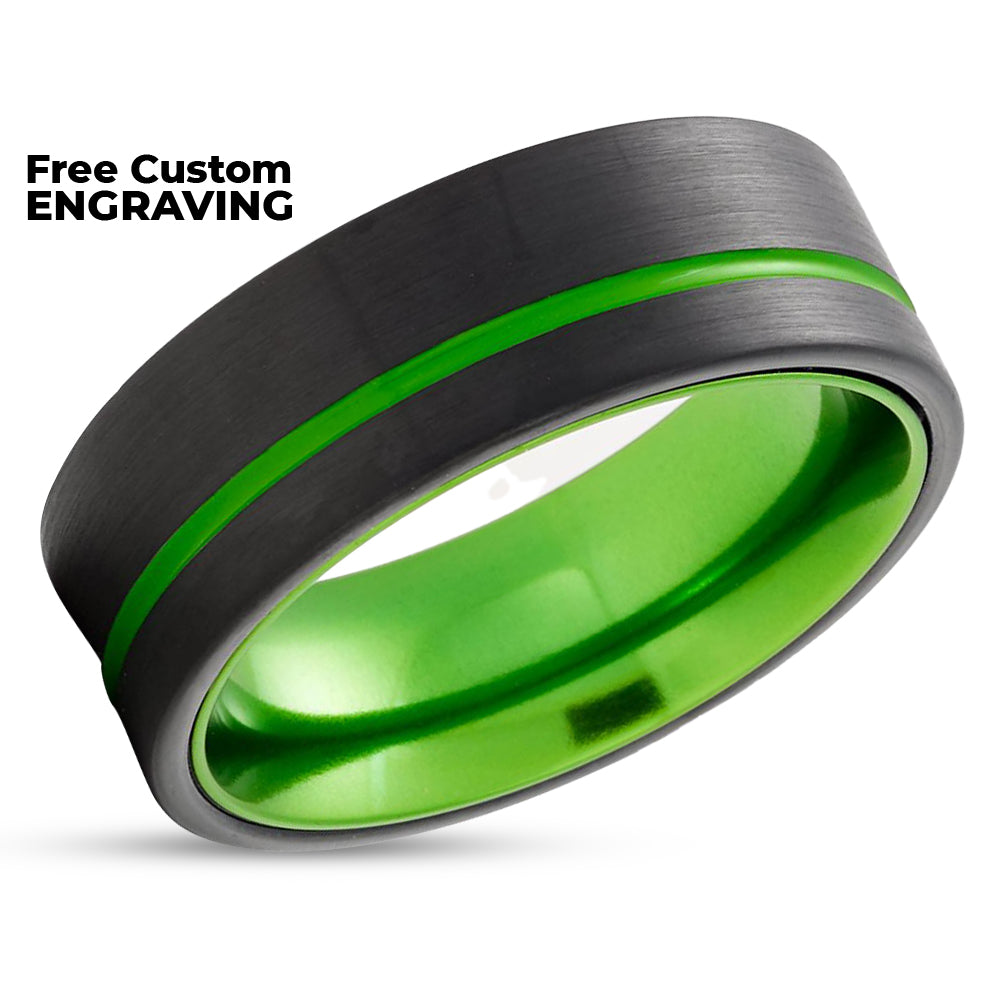 Green Tungsten Ring - Black Tungsten Ring - Green Wedding Band - Tungsten Ring