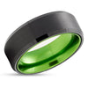 Green Tungsten Wedding Ring - Black Tungsten Ring - Black Wedding Band - Green Ring