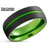 Green Tungsten Ring - Green Wedding Ring - Green Wedding Band - Black Tungsten