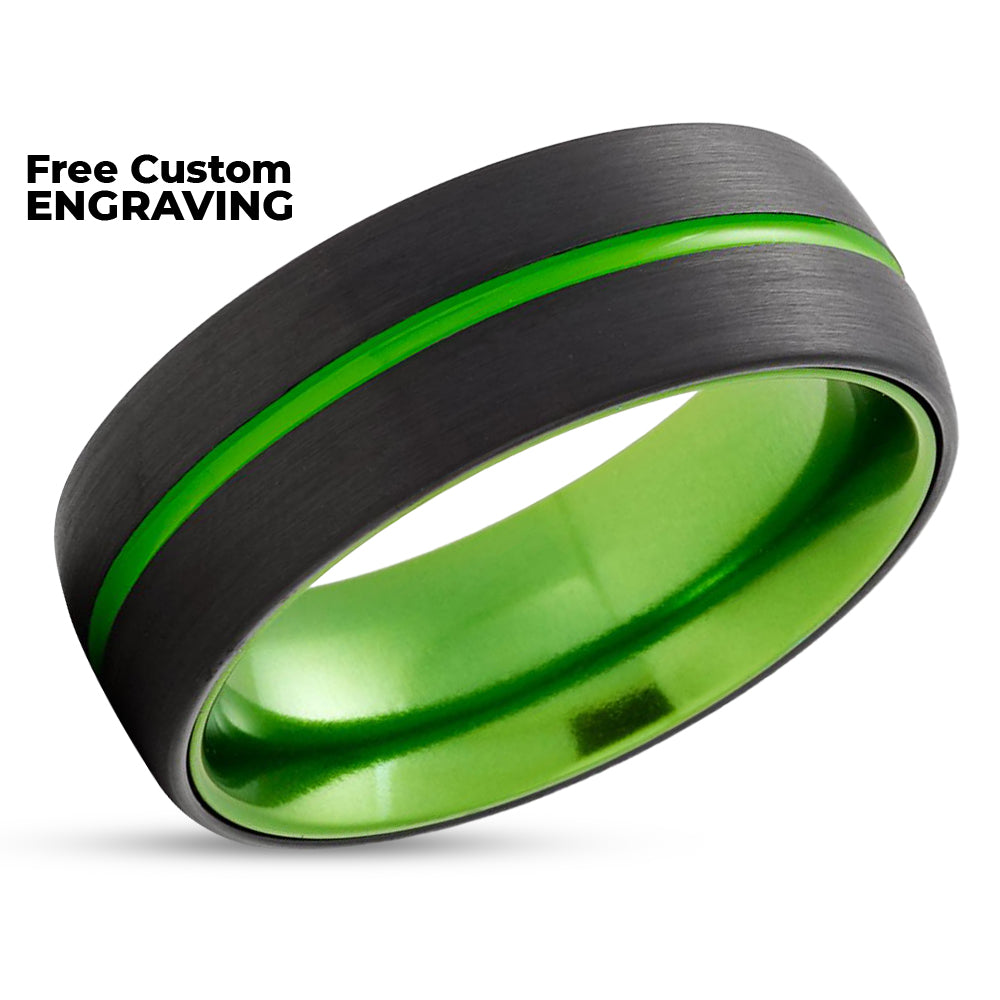 Green Tungsten Ring - Green Wedding Ring - Green Wedding Band - Black Tungsten