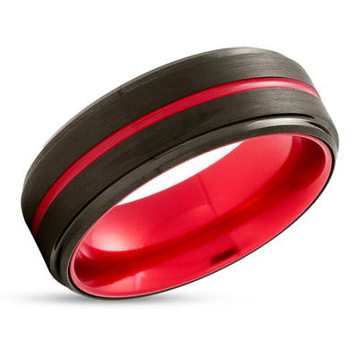 Red Tungsten Wedding Ring - Black Wedding Ring - Tungsten Wedding Ring - Red Ring