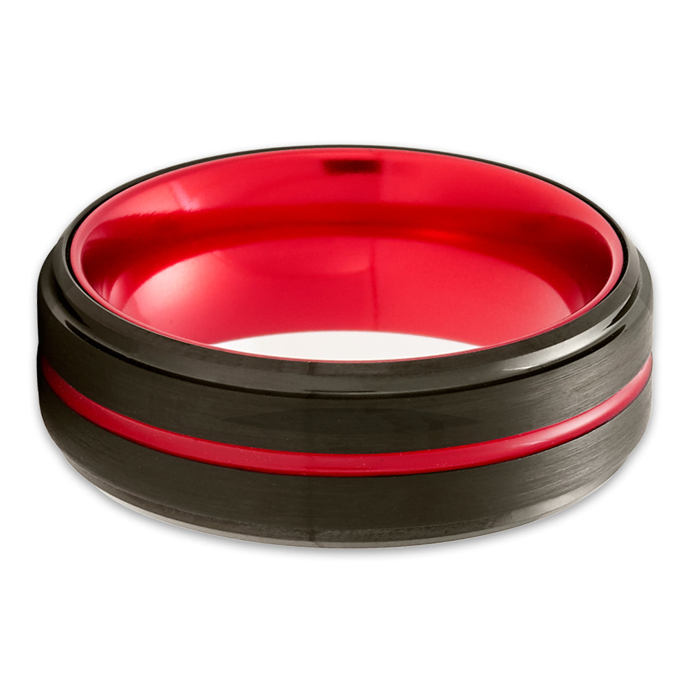 Red Tungsten Wedding Ring - Black Wedding Ring - Tungsten Wedding Ring - Red Ring