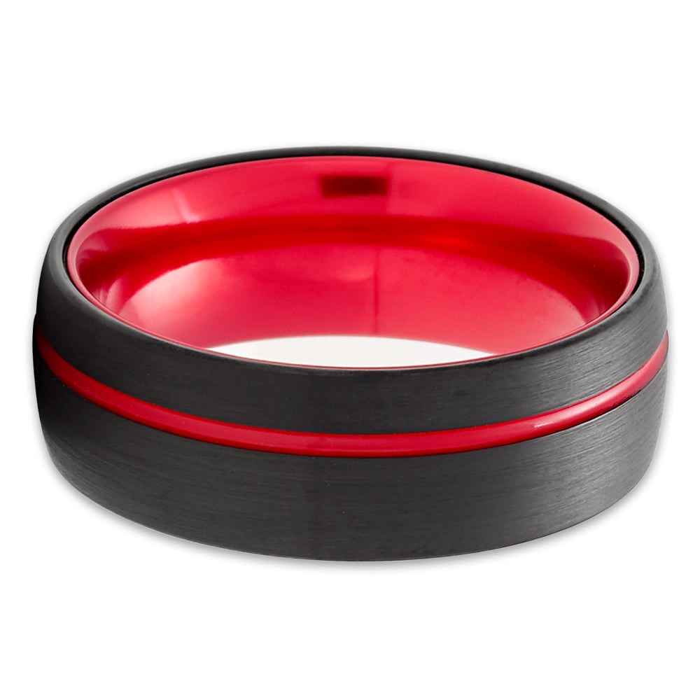 Black Tungsten Ring - Red Tungsten Wedding Ring - Red Wedding Band - Wedding Ring
