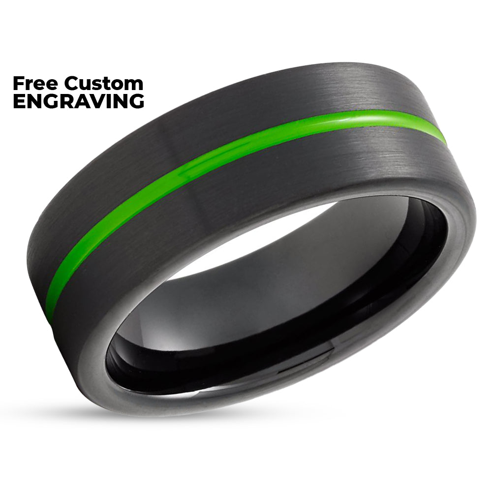Black Tungsten Ring - Black Wedding Ring - Green Wedding Band - Tungsten Ring