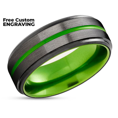 Green Tungsten Ring - Green Wedding Band - Gunmetal Wedding Ring - Green Ring