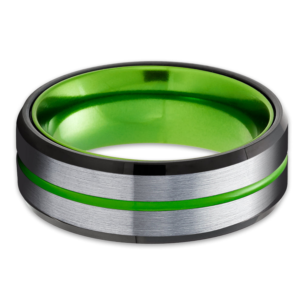 Green Wedding Ring - Black Tungsten Ring - Green Tungsten Ring - 8mm Ring - 6mm Ring