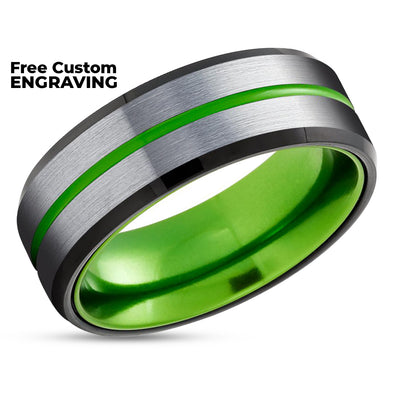 Green Wedding Ring - Black Tungsten Ring - Green Tungsten Ring - 8mm Ring - 6mm Ring