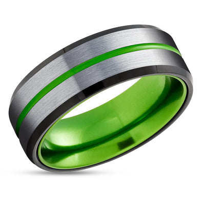 Green Wedding Ring - Black Tungsten Ring - Green Tungsten Ring - 8mm Ring - 6mm Ring