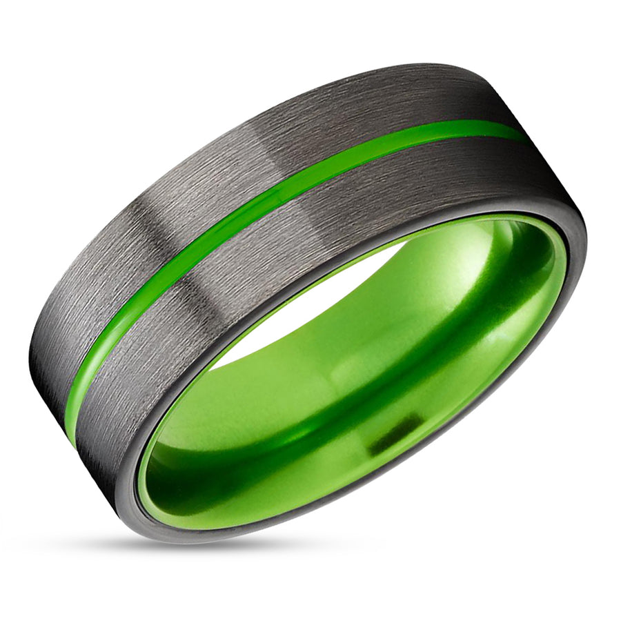Gunmetal Tungsten Wedding Ring - Black Tungsten Ring - Green Tungsten Ring - Green Ring