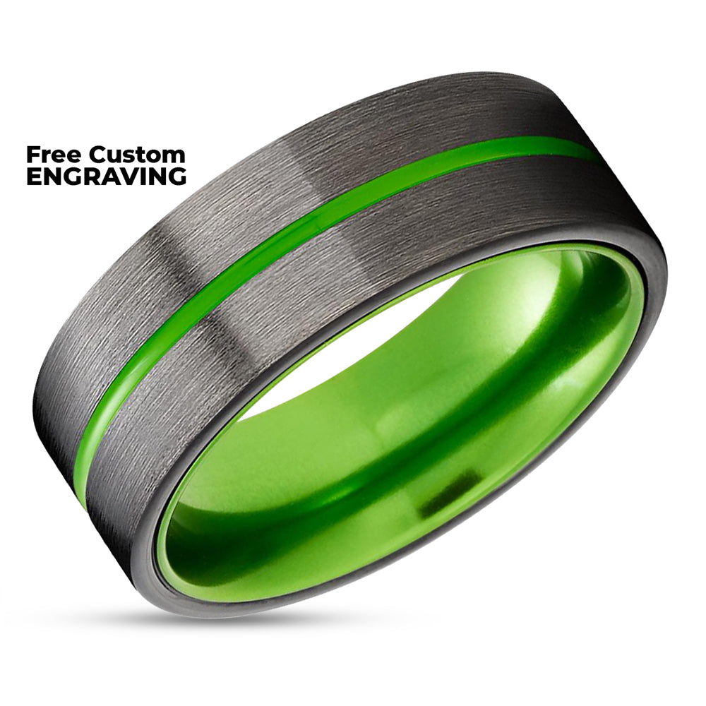Gunmetal Tungsten Wedding Ring - Black Tungsten Ring - Green Tungsten Ring - Green Ring