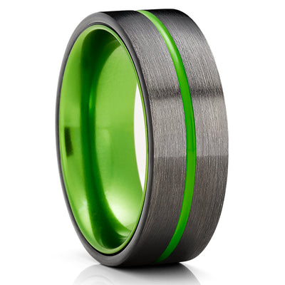 Gunmetal Tungsten Wedding Ring - Black Tungsten Ring - Green Tungsten Ring - Green Ring