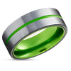 Green Tungsten Wedding Ring - Black Tungsten Ring - Silver Wedding Band - Ring