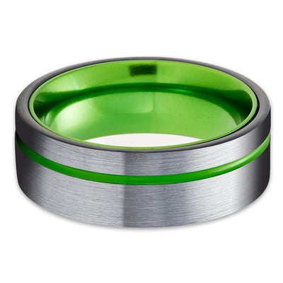 Green Tungsten Wedding Band - Green Wedding Ring - Black Tungsten Ring - Black Ring