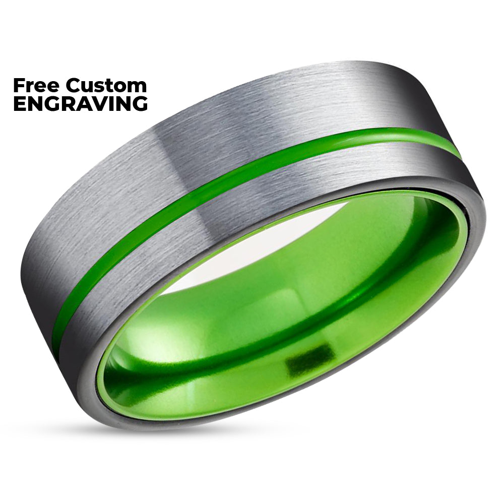 Green Tungsten Wedding Band - Green Wedding Ring - Black Tungsten Ring - Black Ring