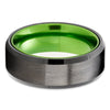 Green Wedding Ring - Black Tungsten Ring - Gunmetal Wedding Band - Tungsten Ring