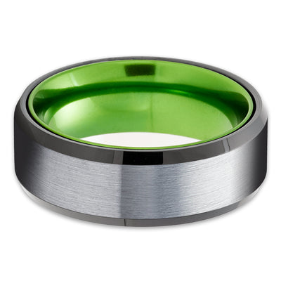 Green Tungsten Wedding Ring - Black Wedding Ring - Tungsten Wedding Ring - Green Ring