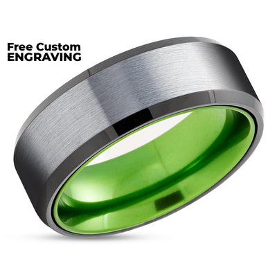 Green Tungsten Wedding Ring - Black Wedding Ring - Tungsten Wedding Ring - Green Ring