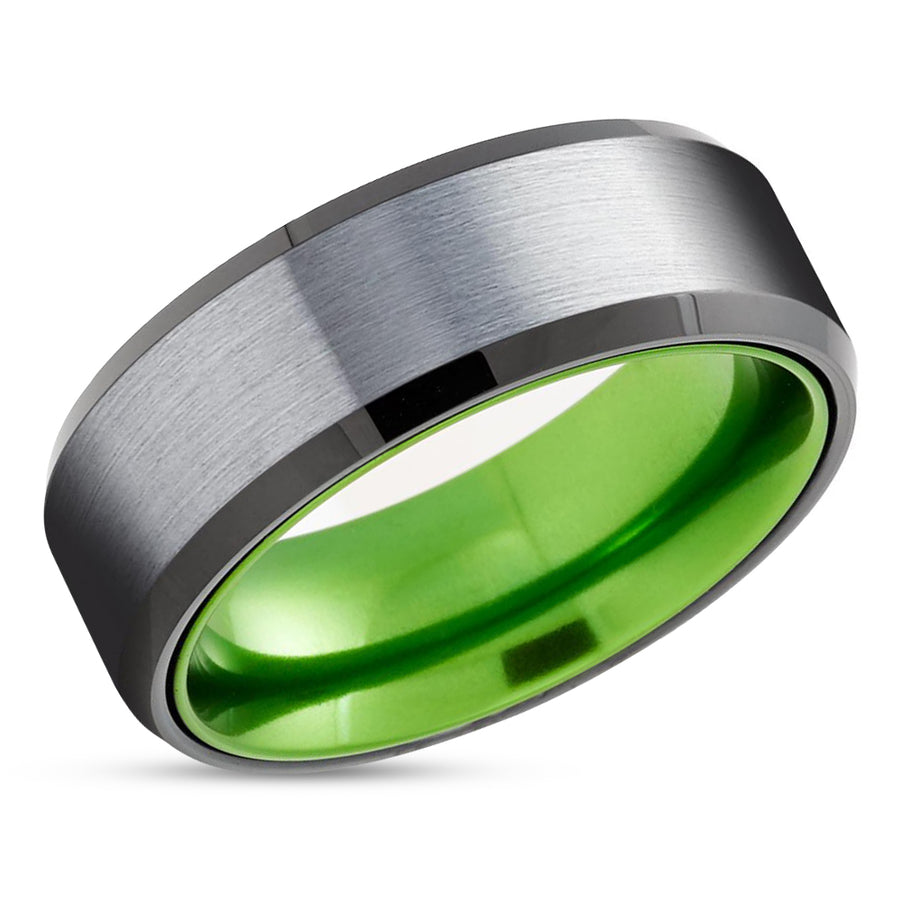 Green Tungsten Wedding Ring - Black Wedding Ring - Tungsten Wedding Ring - Green Ring