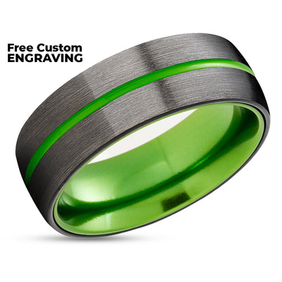 Green Wedding Ring - Black Tungsten Ring - Gunmetal Wedding Ring - Green Ring