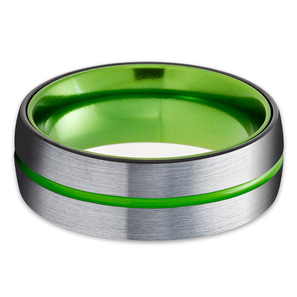 Green Wedding Ring - Green Tungsten Ring - Black Wedding Ring - Green Ring