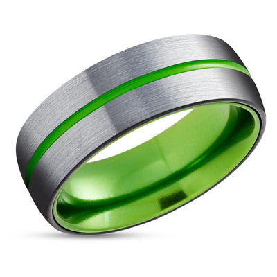 Green Wedding Ring - Green Tungsten Ring - Black Wedding Ring - Green Ring