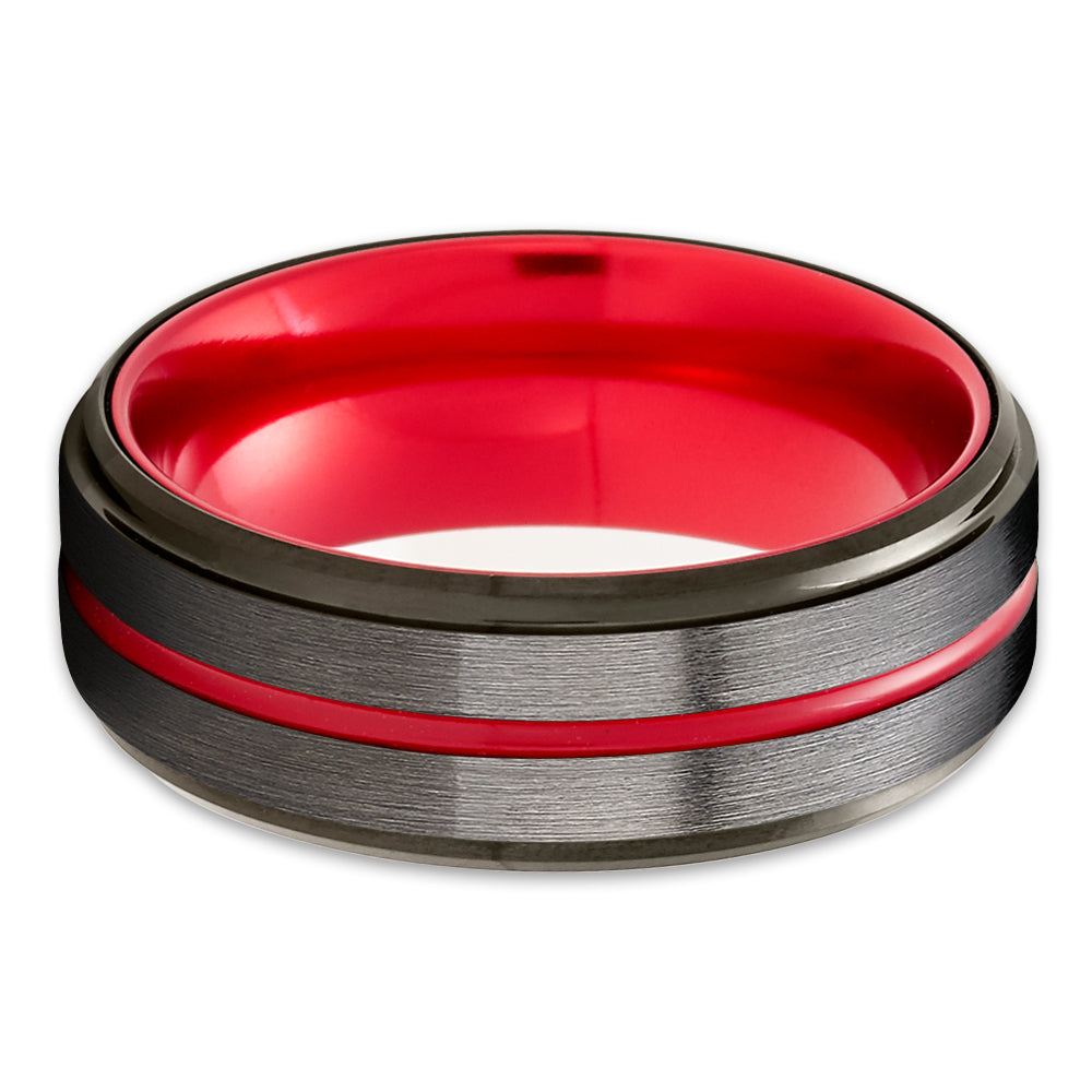 Gunmetal Tungsten Ring - Red Tungsten Ring - Black Wedding Ring - Gunmetal Ring