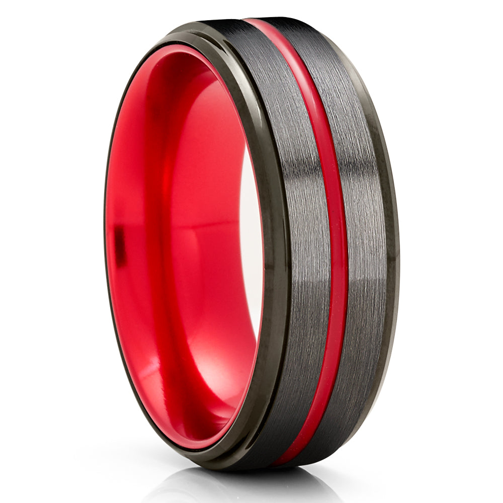 Gunmetal Tungsten Ring - Red Tungsten Ring - Black Wedding Ring - Gunmetal Ring