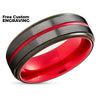 Gunmetal Tungsten Ring - Red Tungsten Ring - Black Wedding Ring - Gunmetal Ring