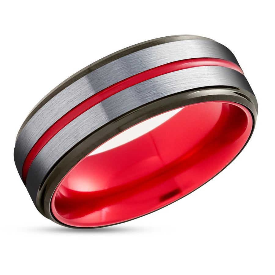 Red Tungsten Ring - Black Tungsten Ring - Red Wedding Band - Black Tungsten Ring