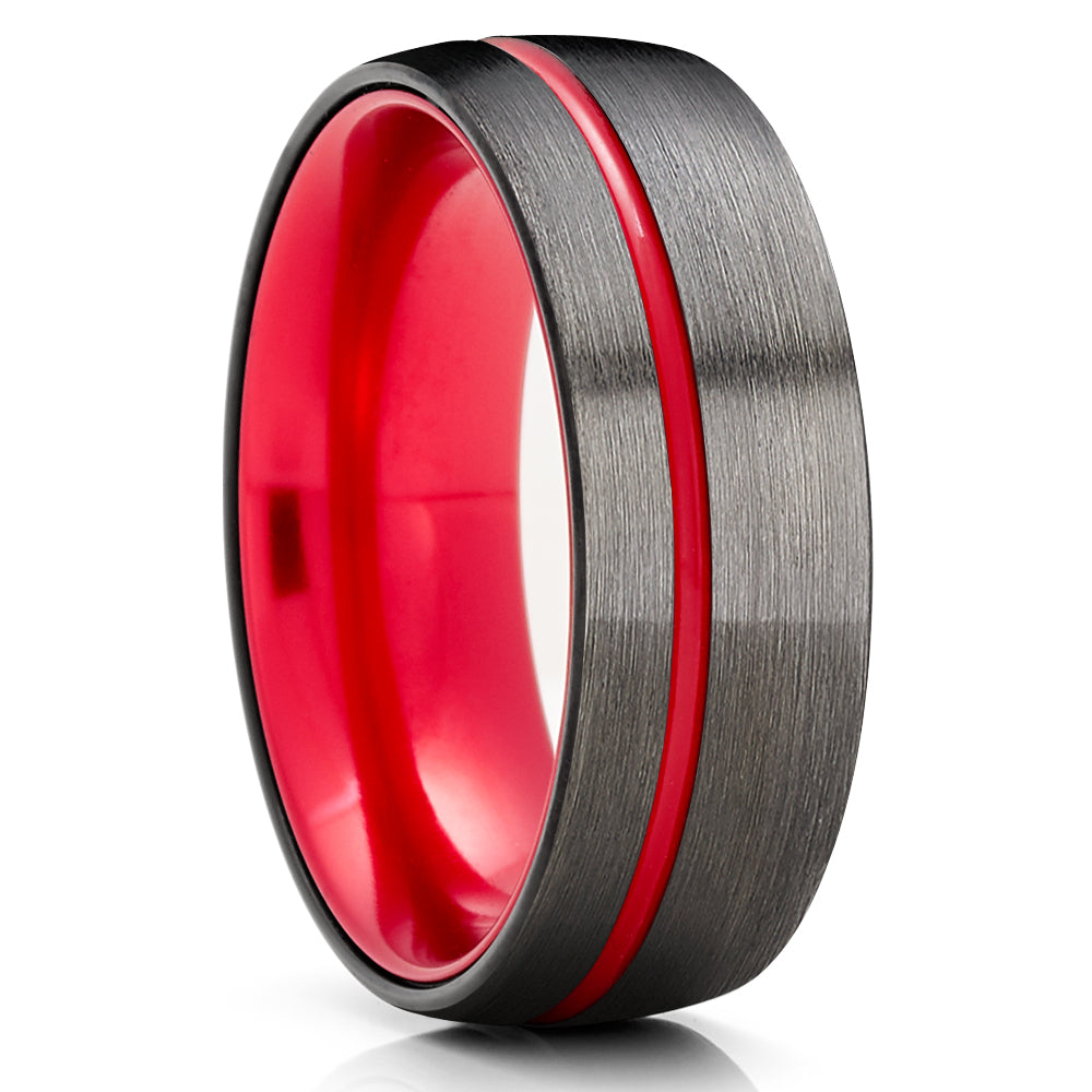 Gunmetal Wedding Ring - Red Tungsten Ring - Red Wedding Band - Tungsten Ring