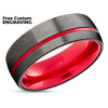 Gunmetal Wedding Ring - Red Tungsten Ring - Red Wedding Band - Tungsten Ring