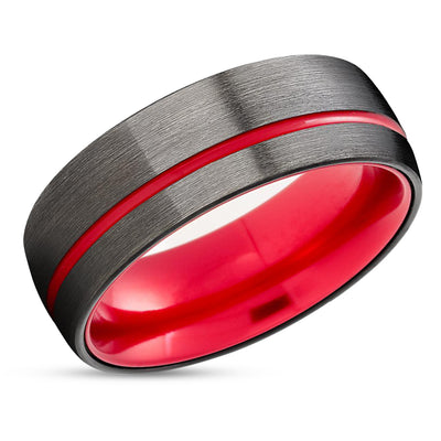 Gunmetal Wedding Ring - Red Tungsten Ring - Red Wedding Band - Tungsten Ring