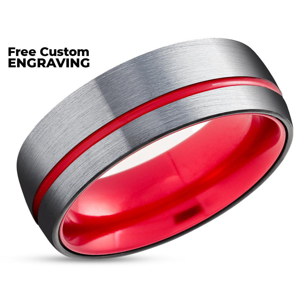Red Tungsten Wedding Ring - Tungsten Wedding Band - Red Wedding Band - Tungsten